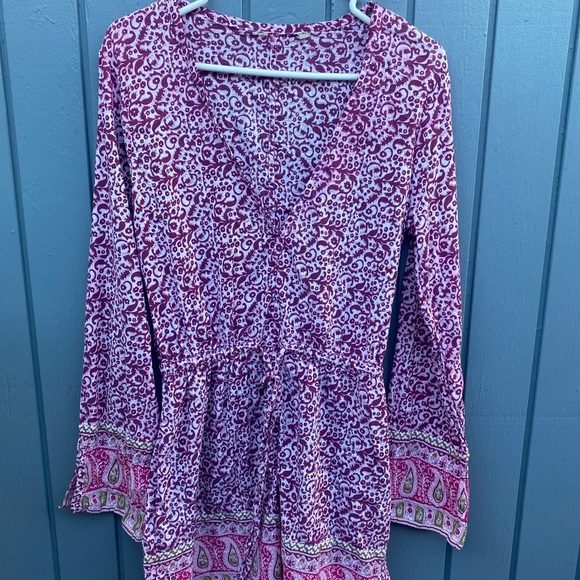 Athleta Laguna Plum Paisley Long Sleeve Drawstring Cover up - Picture 3 of 5